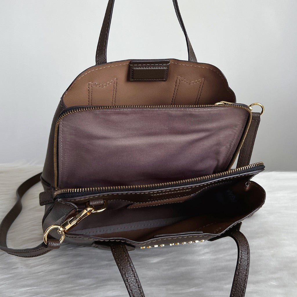 Marc Jacobs Mocha Leather Triple Compartment 2 Way Shoulder Bag Like New