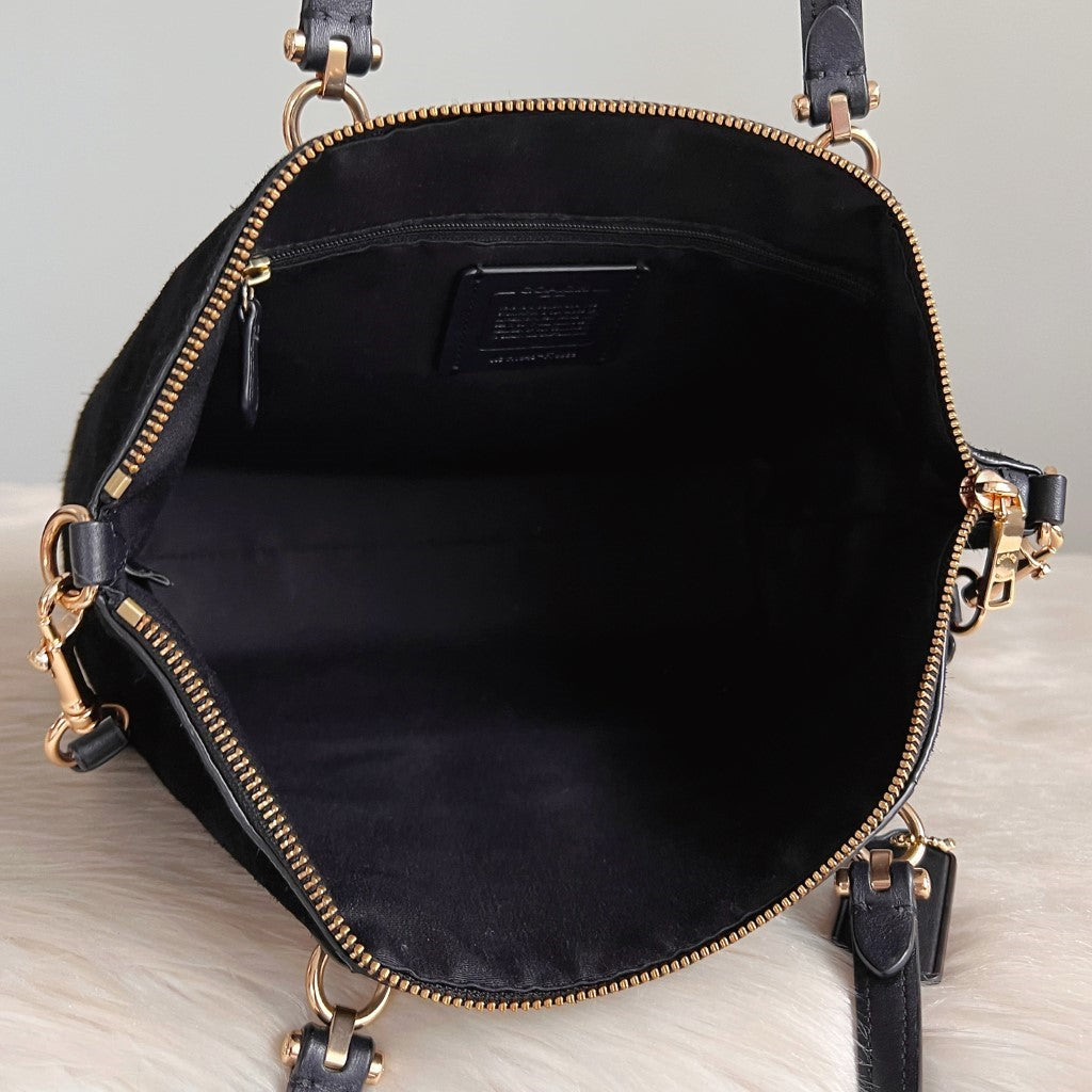Coach Black Leather Suede Patchwork Career 2 Way Shoulder Bag Excellent