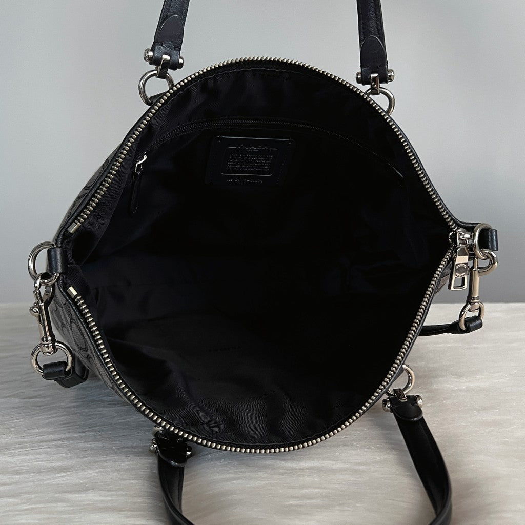 Coach Black Leather Monogram Front Logo 2 Way Shoulder Bag Like New
