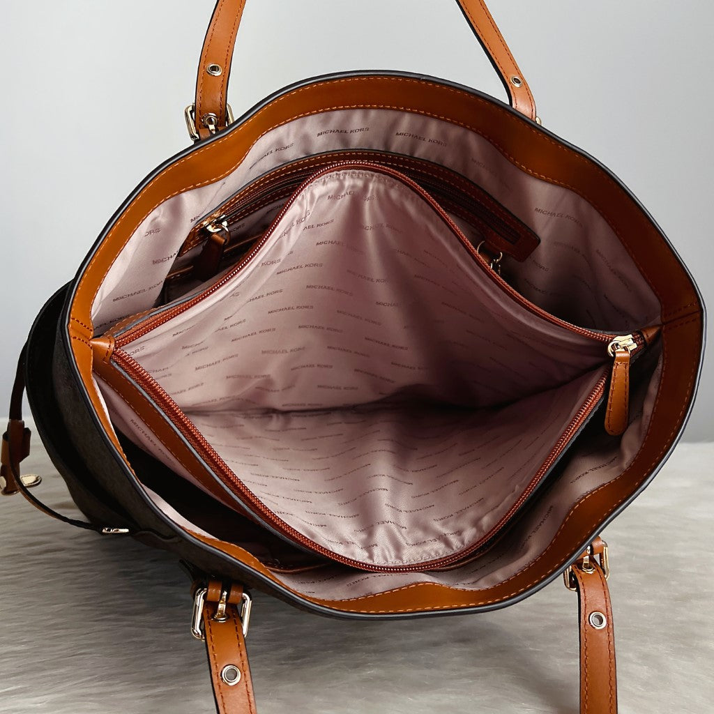 Michael Kors Caramel Leather Triple Compartment Career Shoulder Bag Like New
