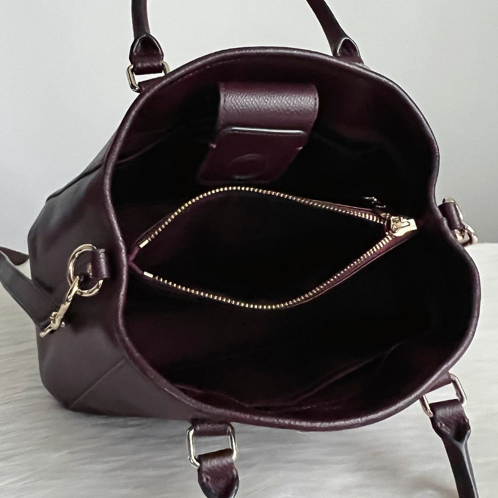 Coach Dark Purple Leather Triple Compartment 2 Way Shoulder Bag Like New