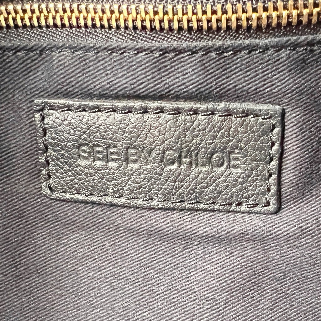 See by Chloe Black Leather Embossed Logo Detail Tote Bag Excellent