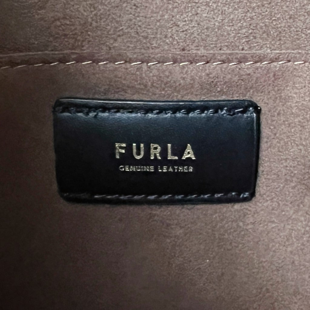 Furla Blue Leather Drawstring Bucket 2 Way Shoulder Bag Excellent