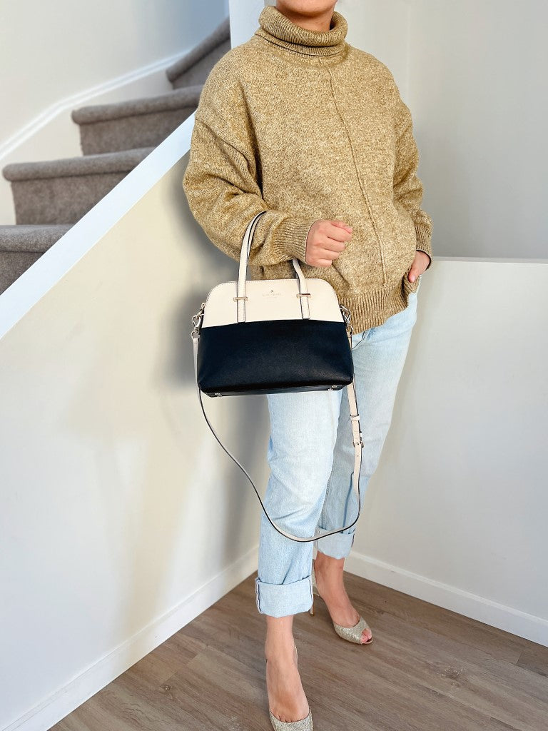 Kate Spade Two Tone Leather Front Logo Carryall 2 Way Shoulder Bag Like New