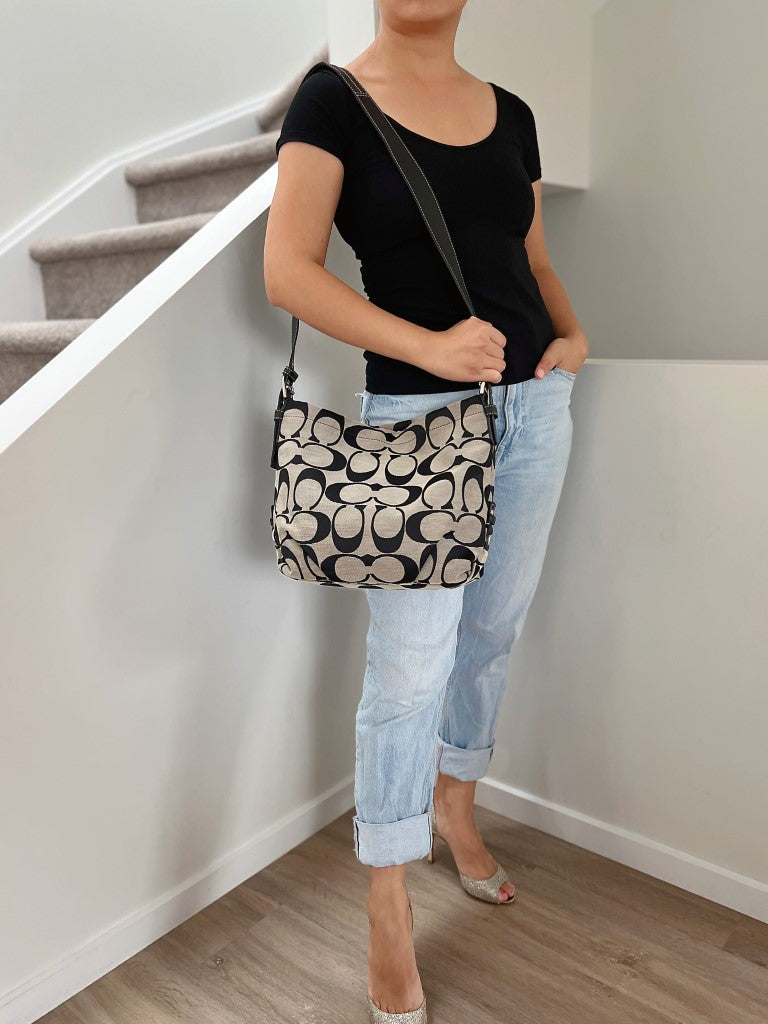 Coach Black Leather Monogram Slouchy Crossbody Shoulder Bag