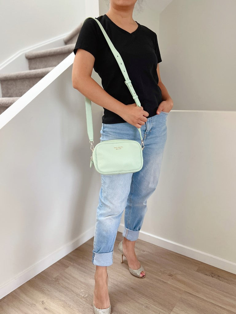 Kate Spade Mint Leather Front Logo Camera Crossbody Shoulder Bag
