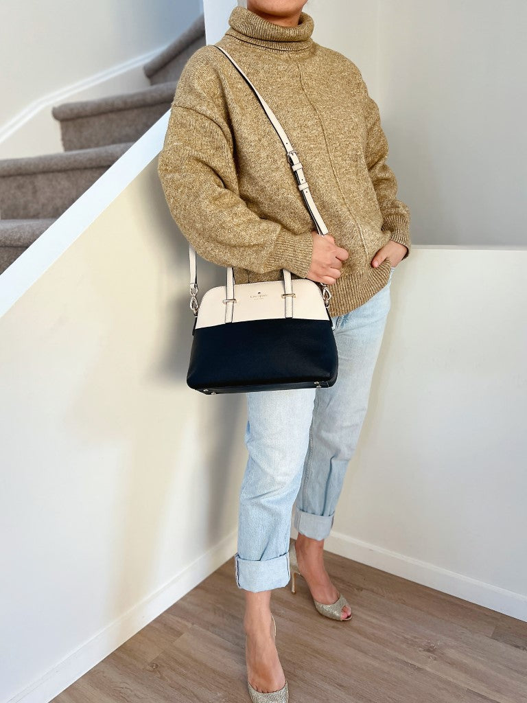 Kate Spade Two Tone Leather Front Logo Carryall 2 Way Shoulder Bag Like New