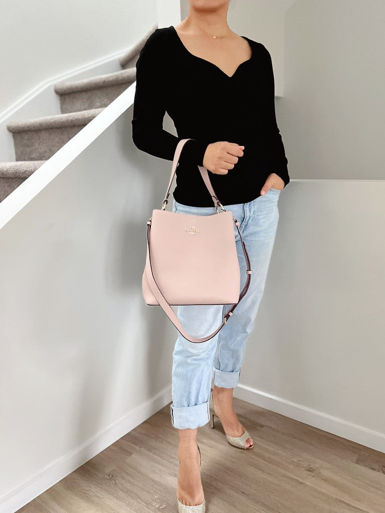 Coach Blush Pink Leather Triple Compartment Bucket 2 Way Shoulder Bag Like New