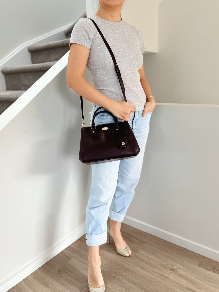Coach Dark Purple Leather Triple Compartment 2 Way Shoulder Bag Like New
