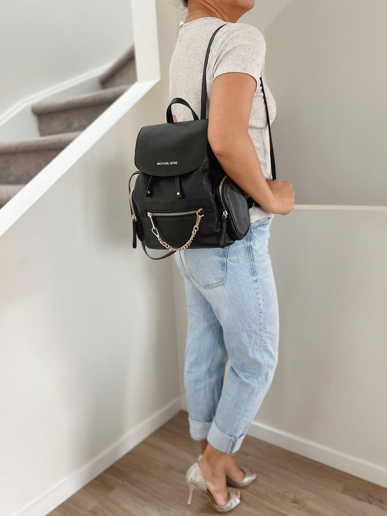Michael Kors Black Leather Chain Detail Backpack Like New