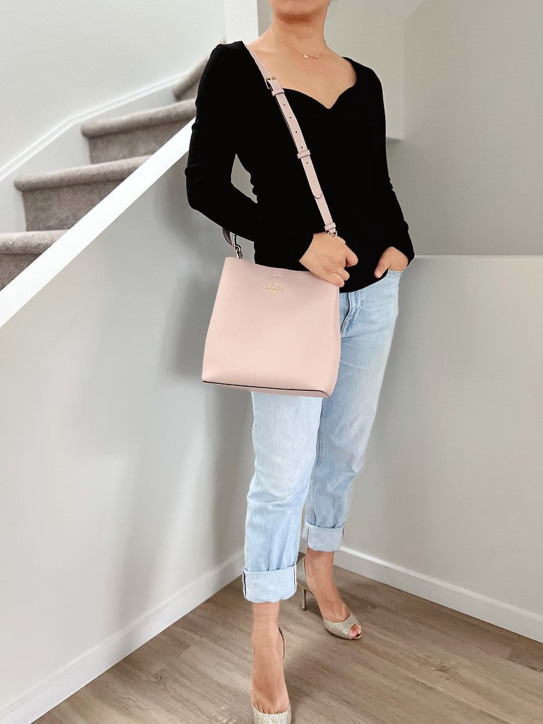 Coach Blush Pink Leather Triple Compartment Bucket 2 Way Shoulder Bag Like New