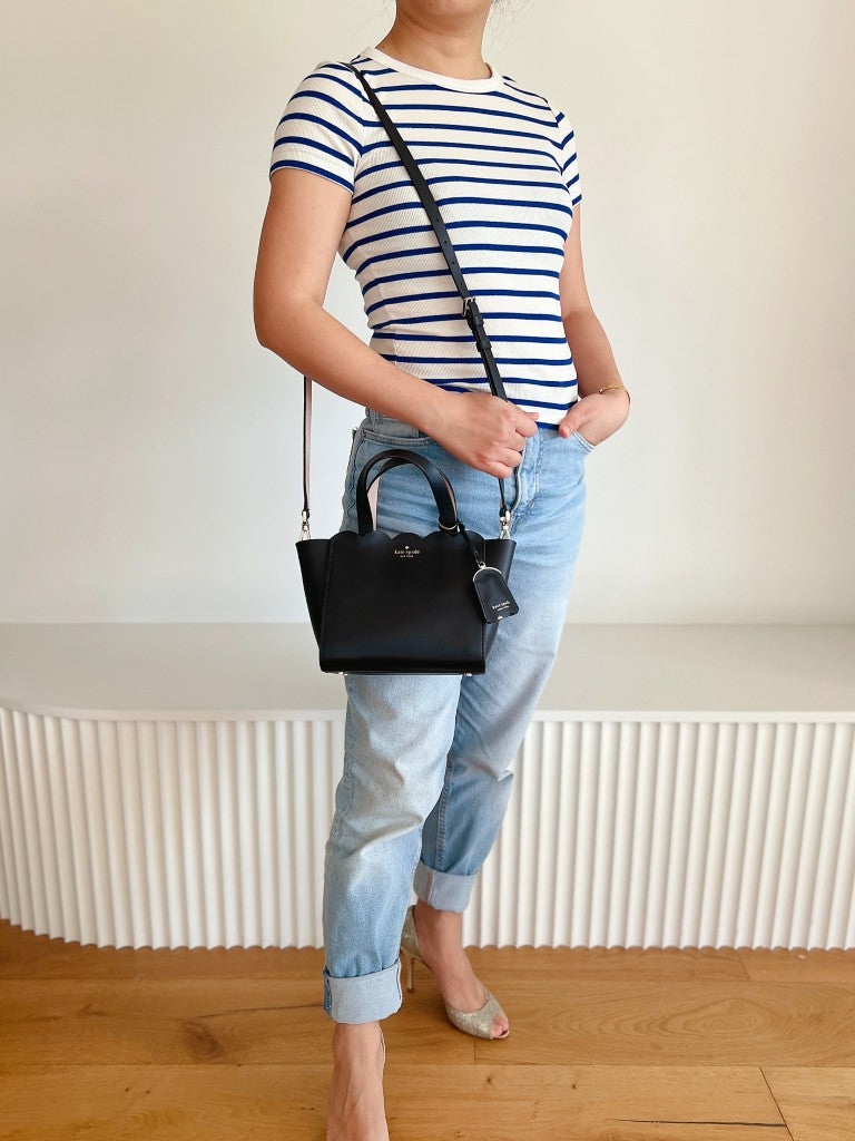 Kate Spade Black Leather Front Logo 2 Way Shoulder Bag Like New