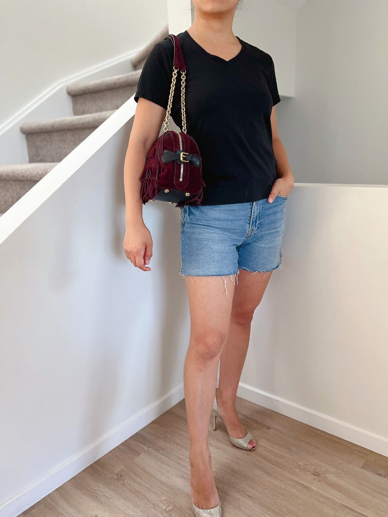 Burberry Bordeaux Suede Fringe Chain Detail Shoulder Bag