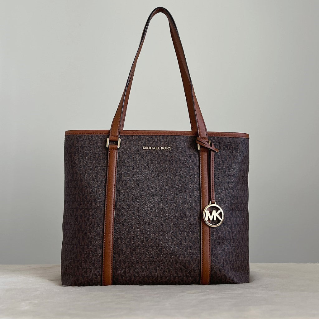 Michael Kors Caramel Leather Monogram MK Charm Shoulder Bag Like New