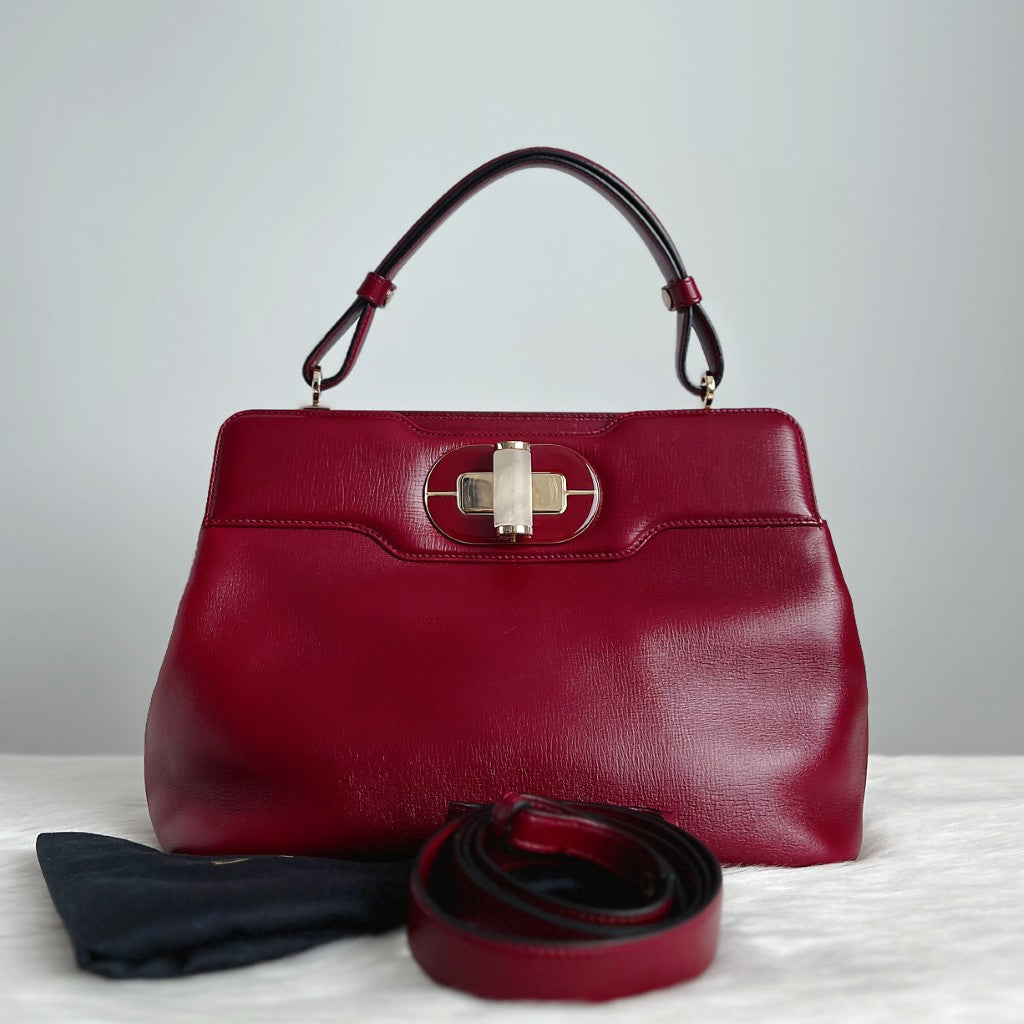 Bvlgari Bordeaux Leather Isabella Rosselini 2 Way Shoulder Bag Excellent