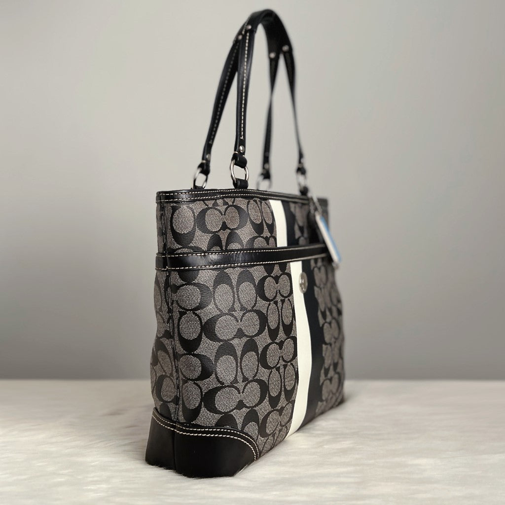 Coach Black Leather Monogram Colour Block Detail Shoulder Bag Excellent