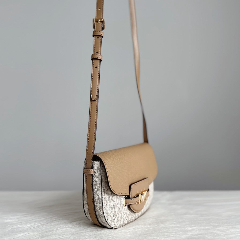 Michael Kors Mocha Leather Monogram Front Logo Crossbody Shoulder Bag Like New