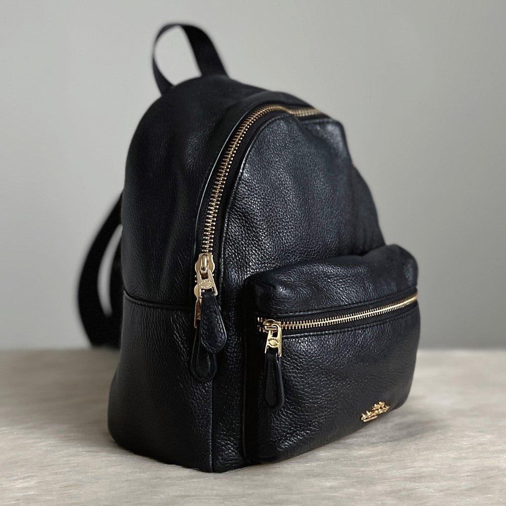 Coach Black Pebbled Leather Double Compartment Small Backpack Excellent