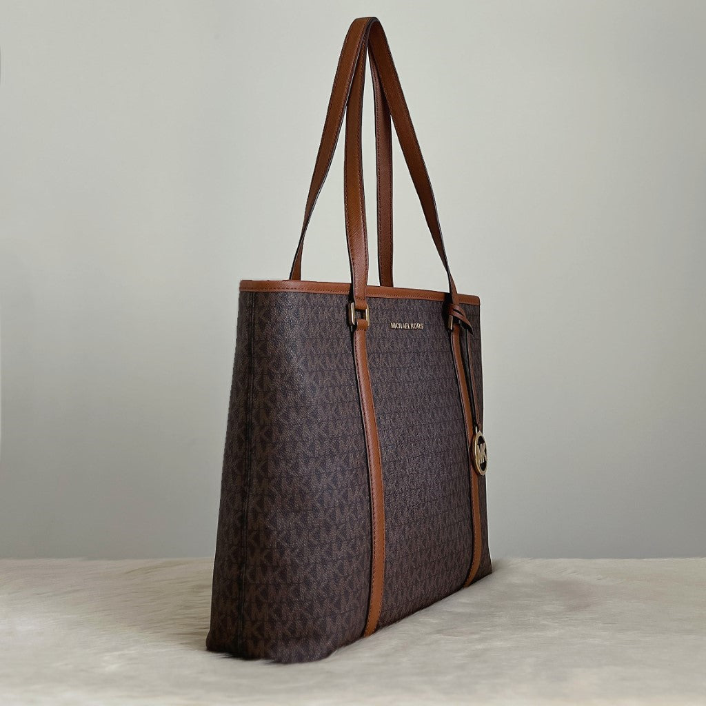 Michael Kors Caramel Leather Monogram MK Charm Shoulder Bag Like New