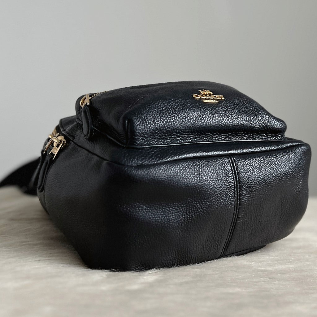 Coach Black Pebbled Leather Double Compartment Small Backpack Excellent