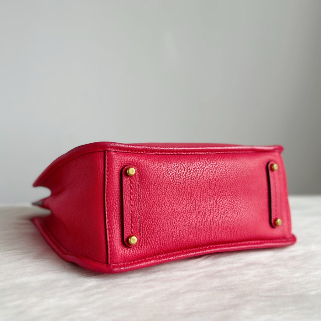 Coach Fuchsia Leather Triple Compartment Career 2 Way Shoulder Bag Like New
