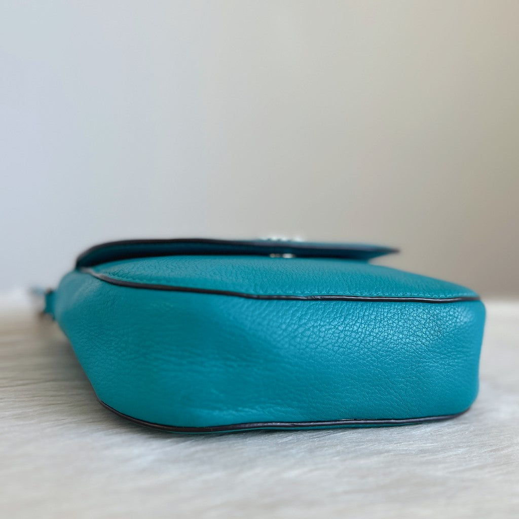Michael Kors Teal Leather Chain Detail Crossbody Shoulder Bag