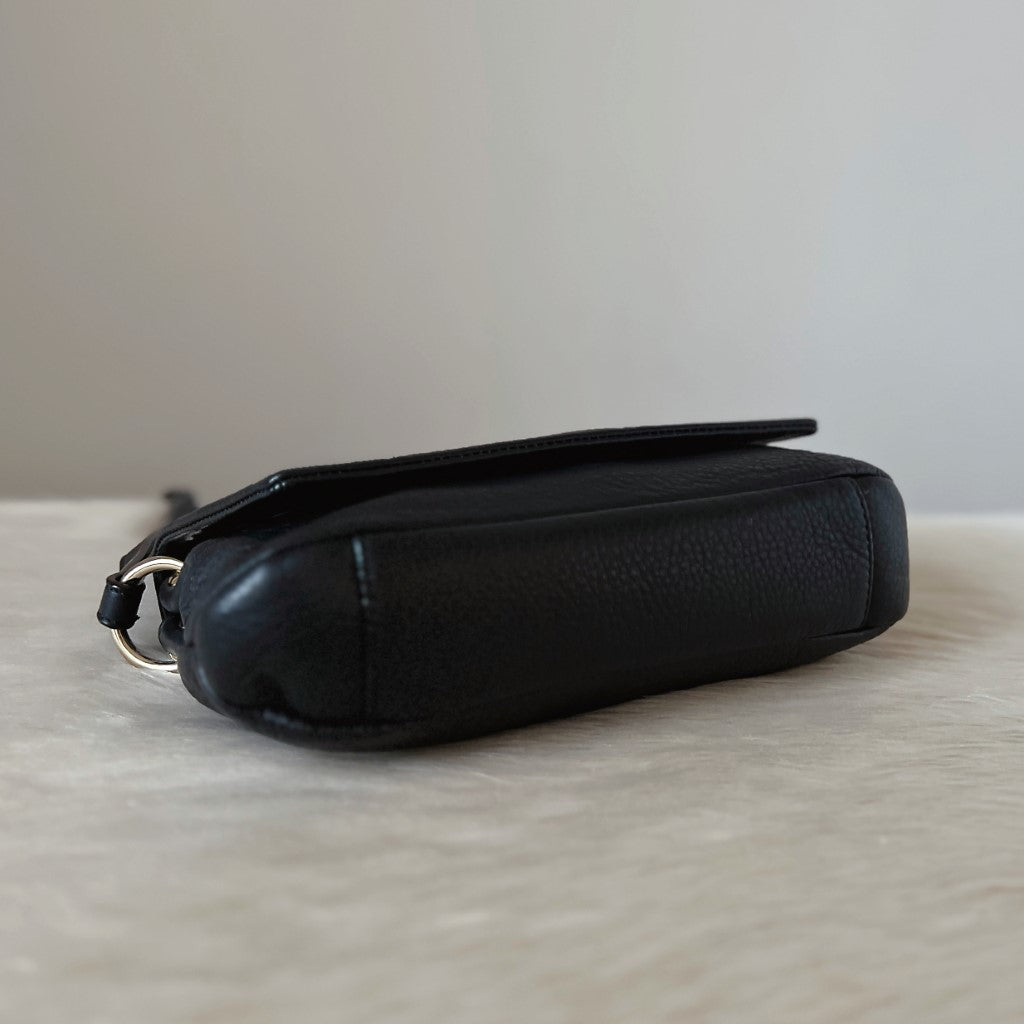 Kate Spade Black Leather Flap Front Logo Crossbody Shoulder Bag Like New