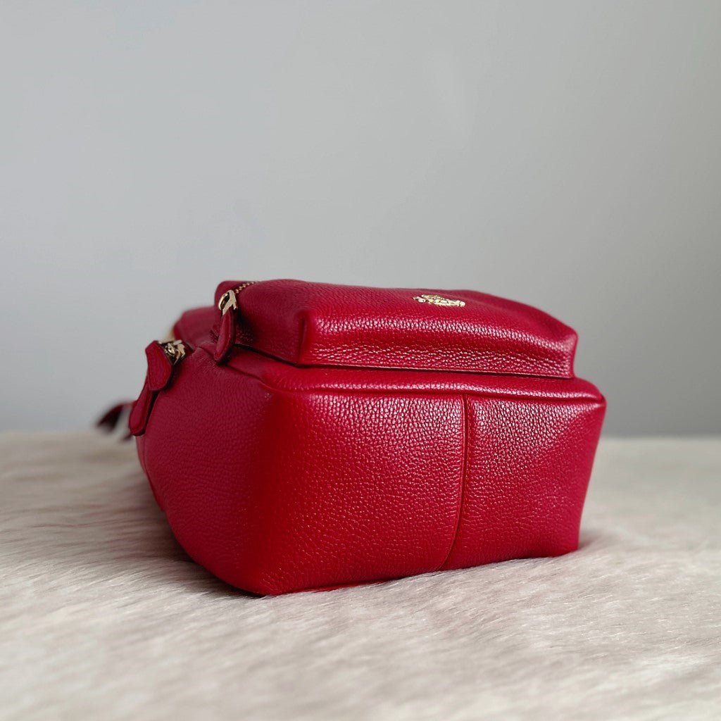 Coach Red Leather Front Zip Compartment Pocket Small Backpack Excellent