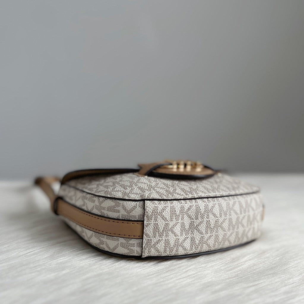 Michael Kors Mocha Leather Monogram Front Logo Crossbody Shoulder Bag Like New