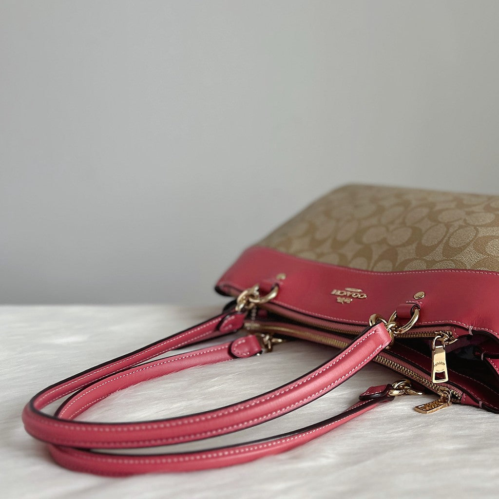 Coach Pink Leather Monogram Triple Compartment 2 Way Shoulder Bag Like New
