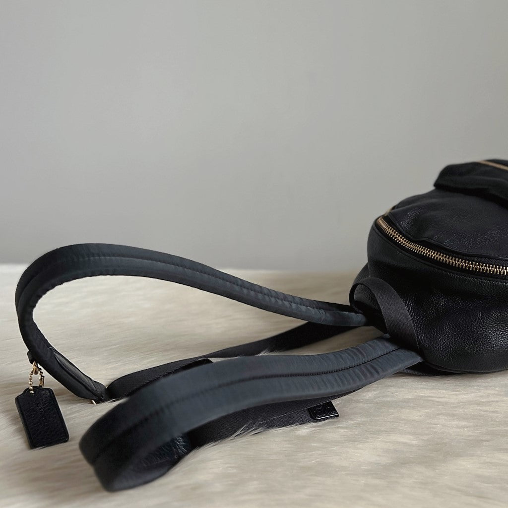 Coach Black Pebbled Leather Double Compartment Small Backpack Excellent