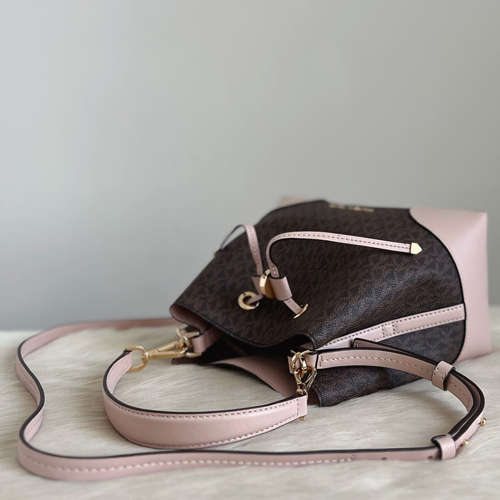 Michael Kors Pink Leather Drawstring Bucket 2 Way Shoulder Bag + Pouch Like New