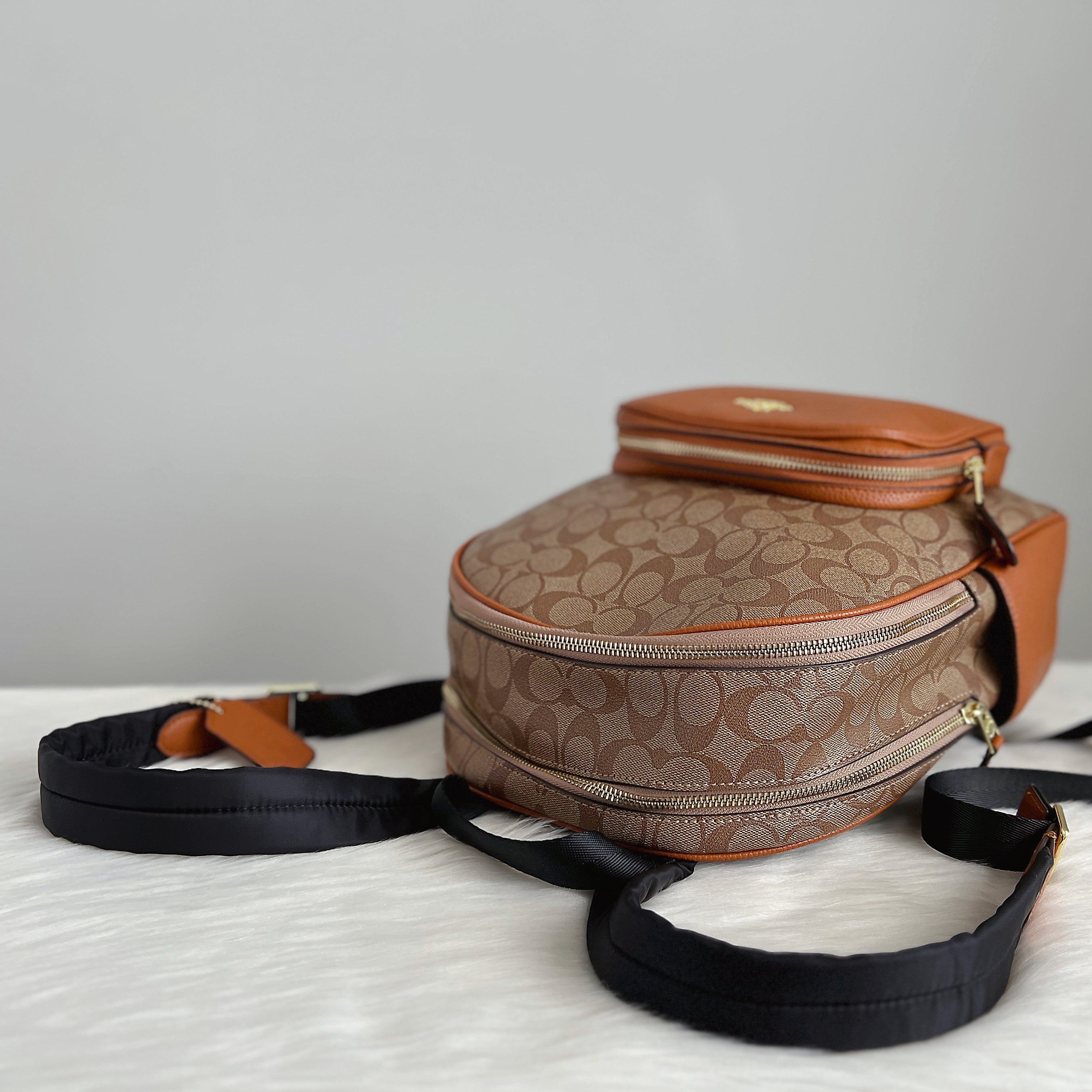 Coach Caramel Leather Monogram Double Compartment Backpack Like New