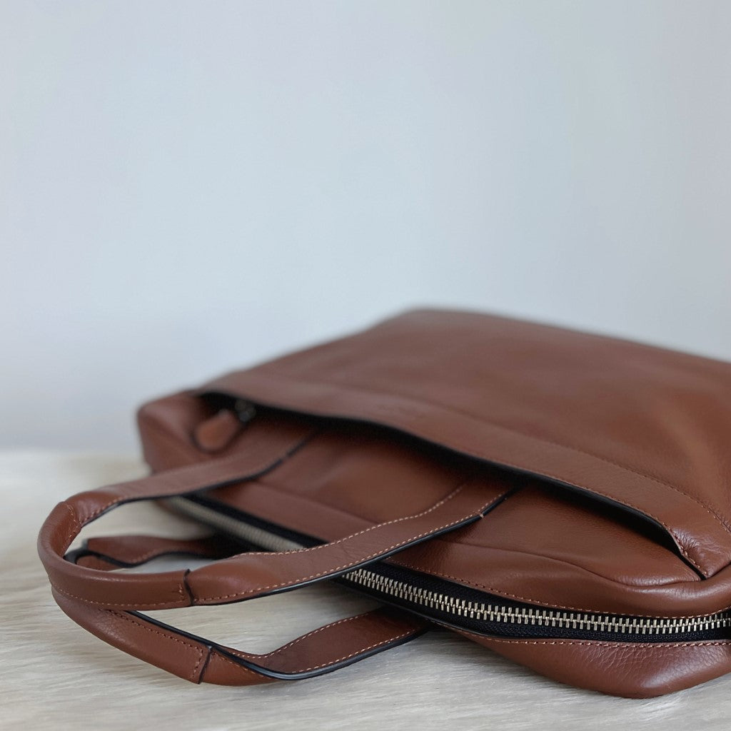 Coach Caramel Leather Business Unisex 2 Way Crossbody Bag Excellent