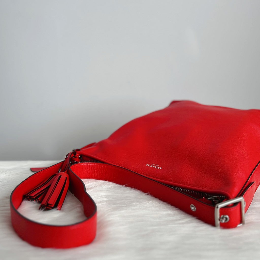 Coach Red Leather Slouchy Bucket Crossbody Shoulder Bag Excellent