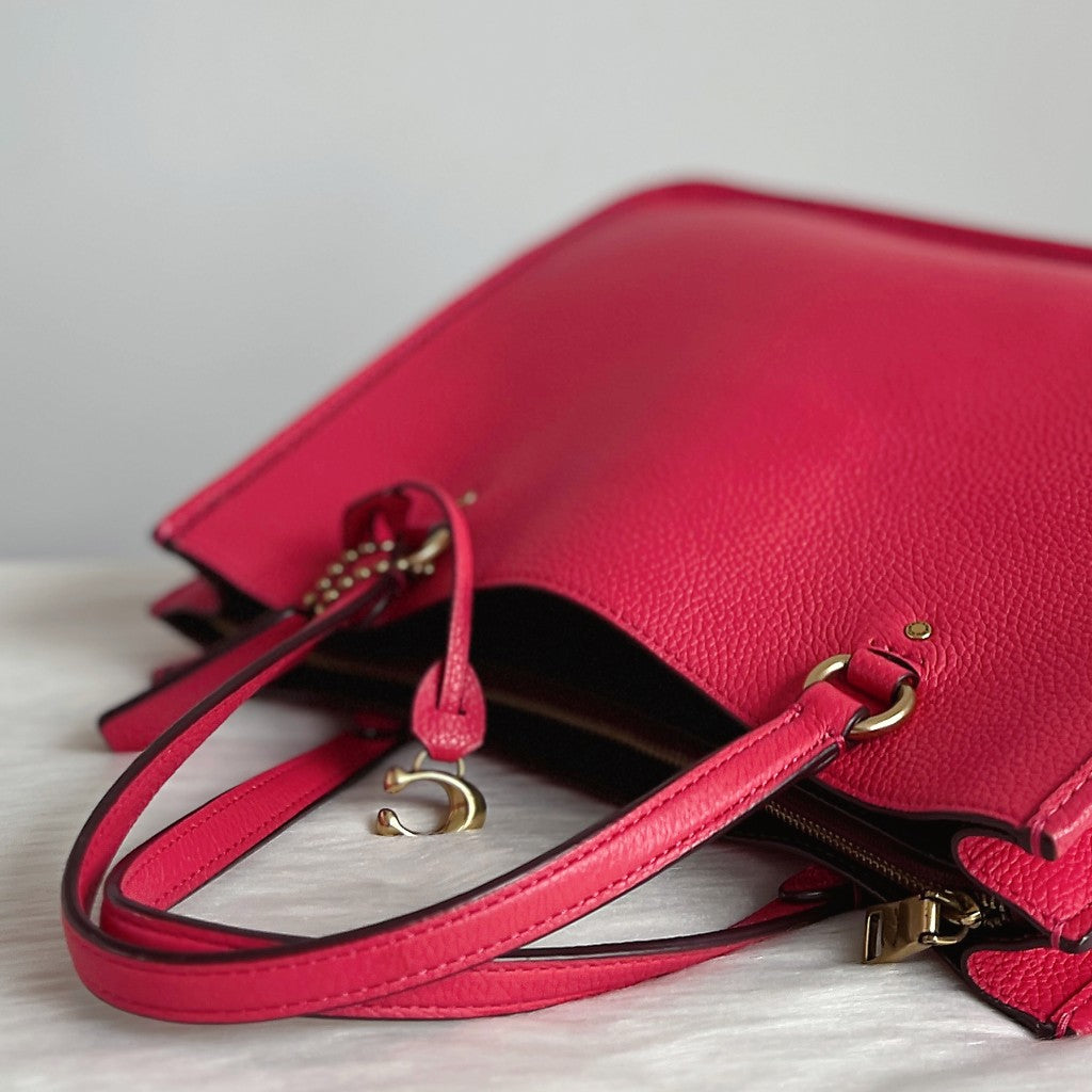 Coach Fuchsia Leather Triple Compartment Career 2 Way Shoulder Bag Like New