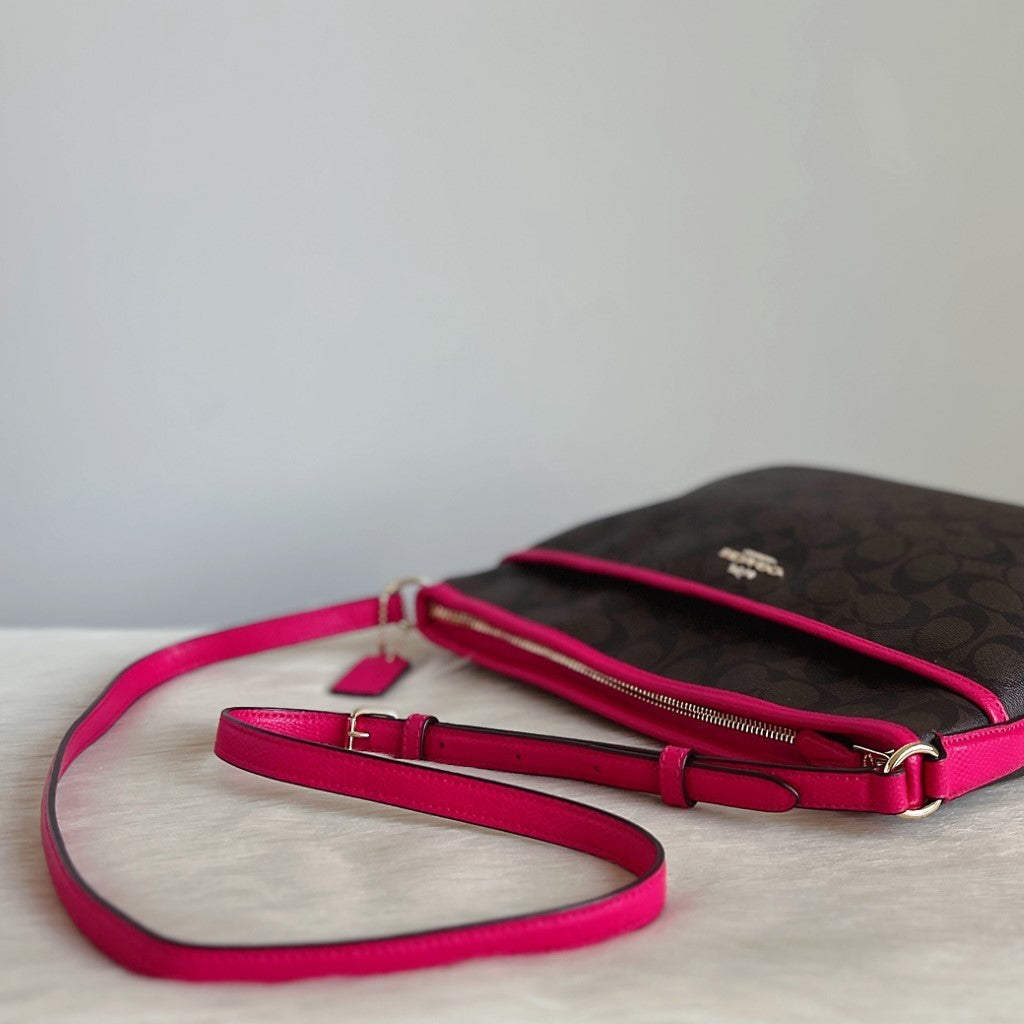 Coach Fuchsia Leather Monogram Front Logo Crossbody Shoulder Bag Excellent