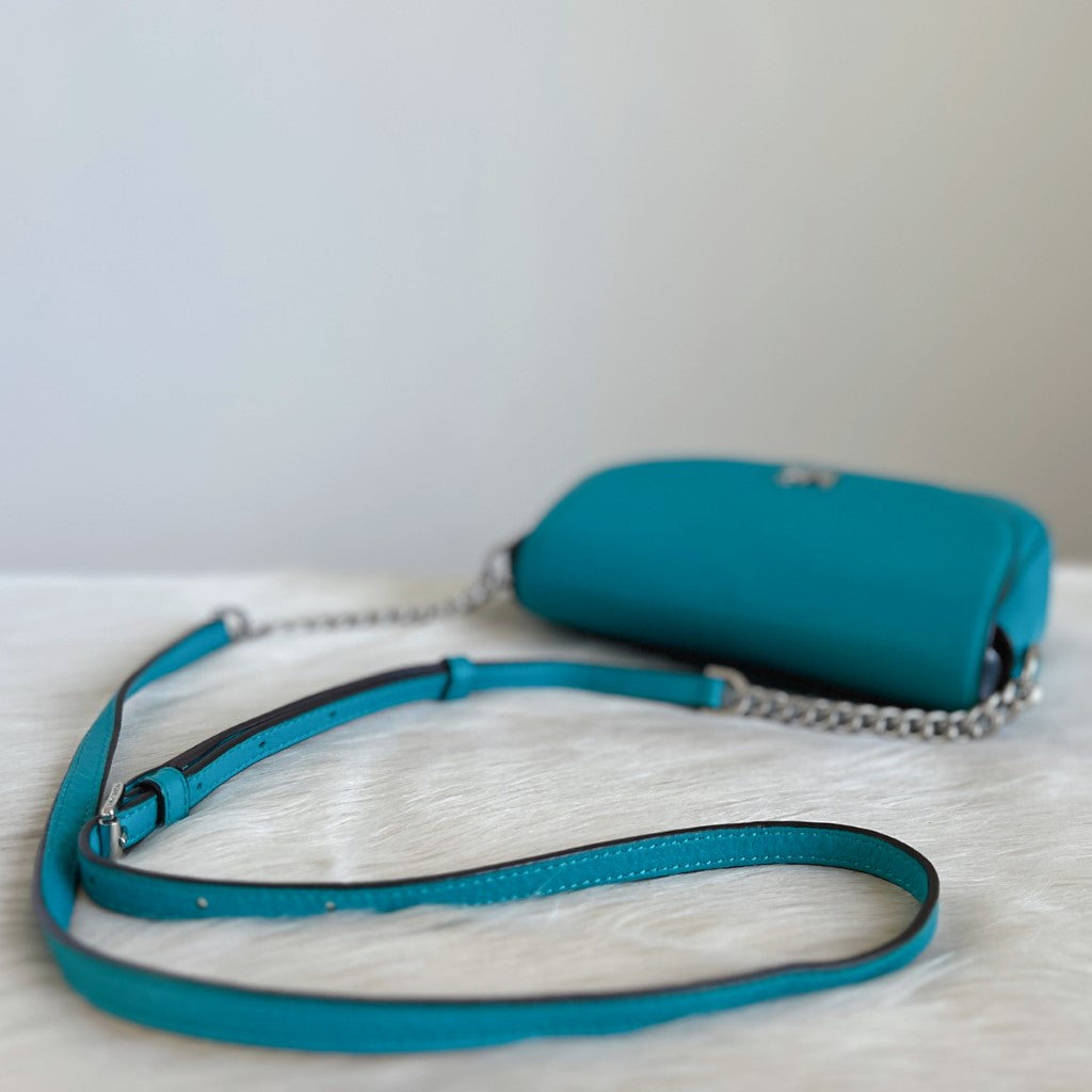 Michael Kors Teal Leather Chain Detail Crossbody Shoulder Bag
