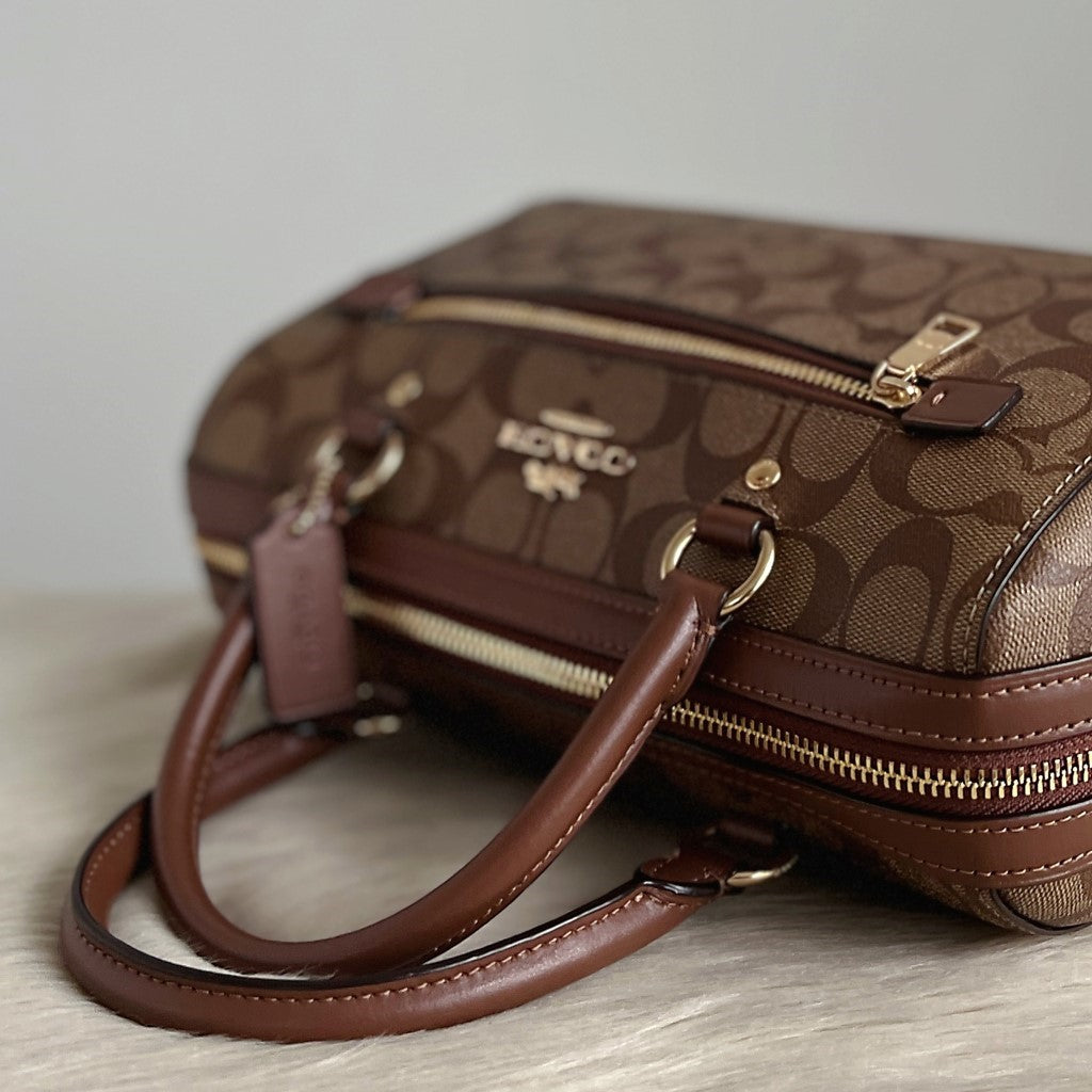Coach Caramel Leather Monogram Boston 2 Way Shoulder Bag Like New