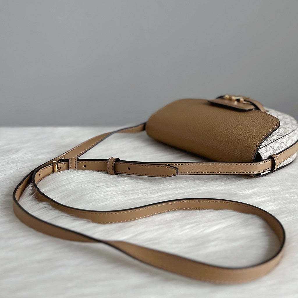 Michael Kors Mocha Leather Monogram Front Logo Crossbody Shoulder Bag Like New