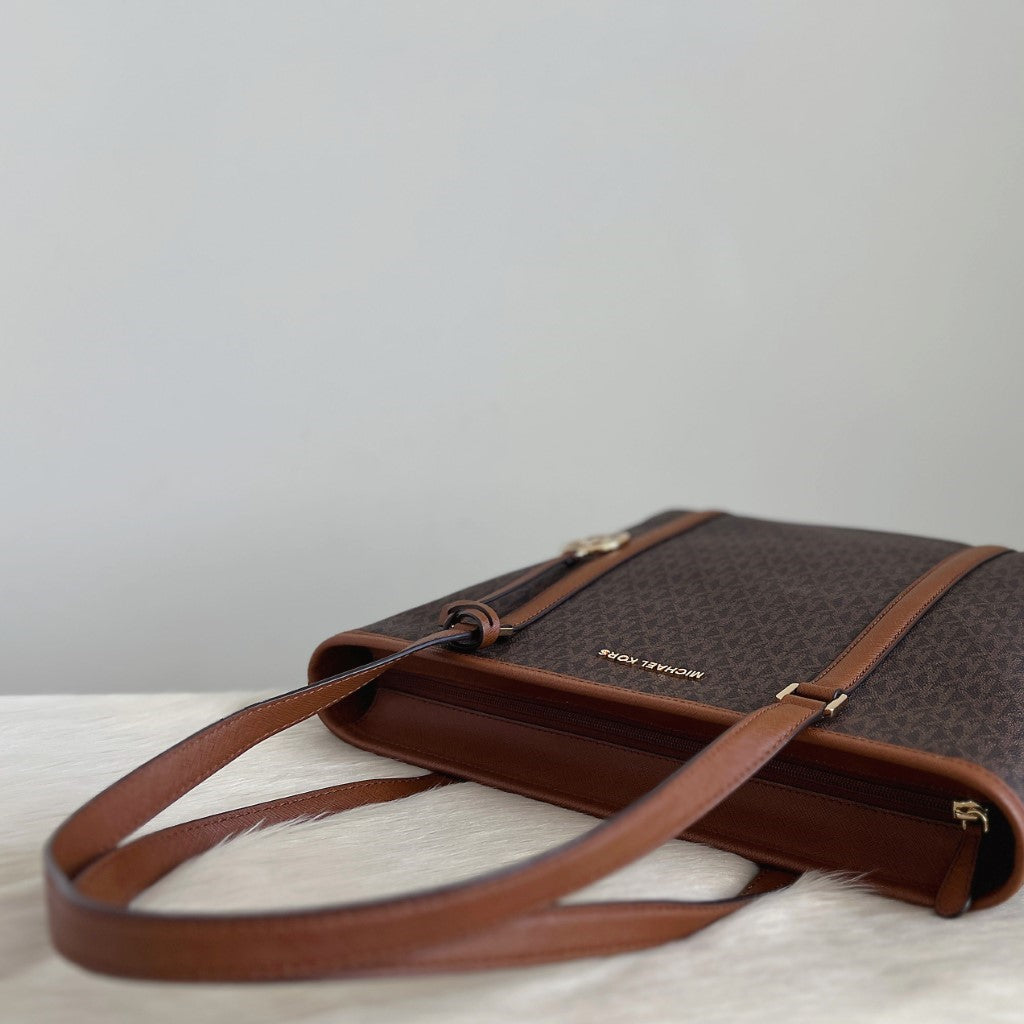 Michael Kors Caramel Leather Monogram MK Charm Shoulder Bag Like New