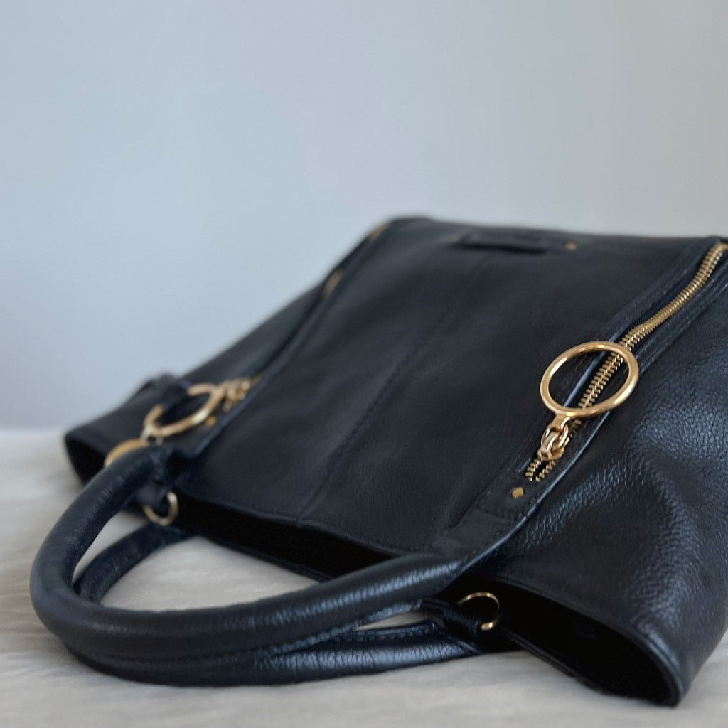 See by Chloe Black Leather Front Ring Detail Tote Bag