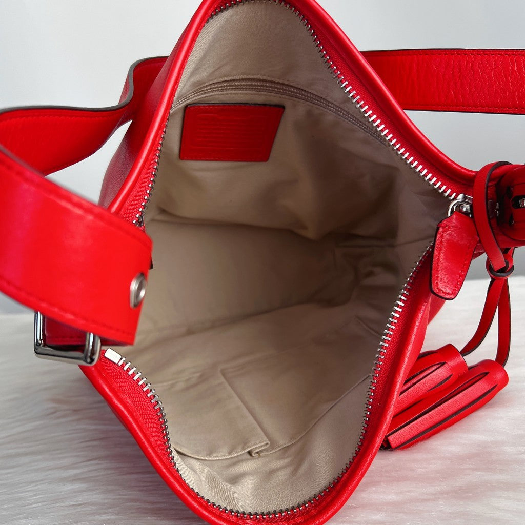 Coach Red Leather Slouchy Bucket Crossbody Shoulder Bag Excellent