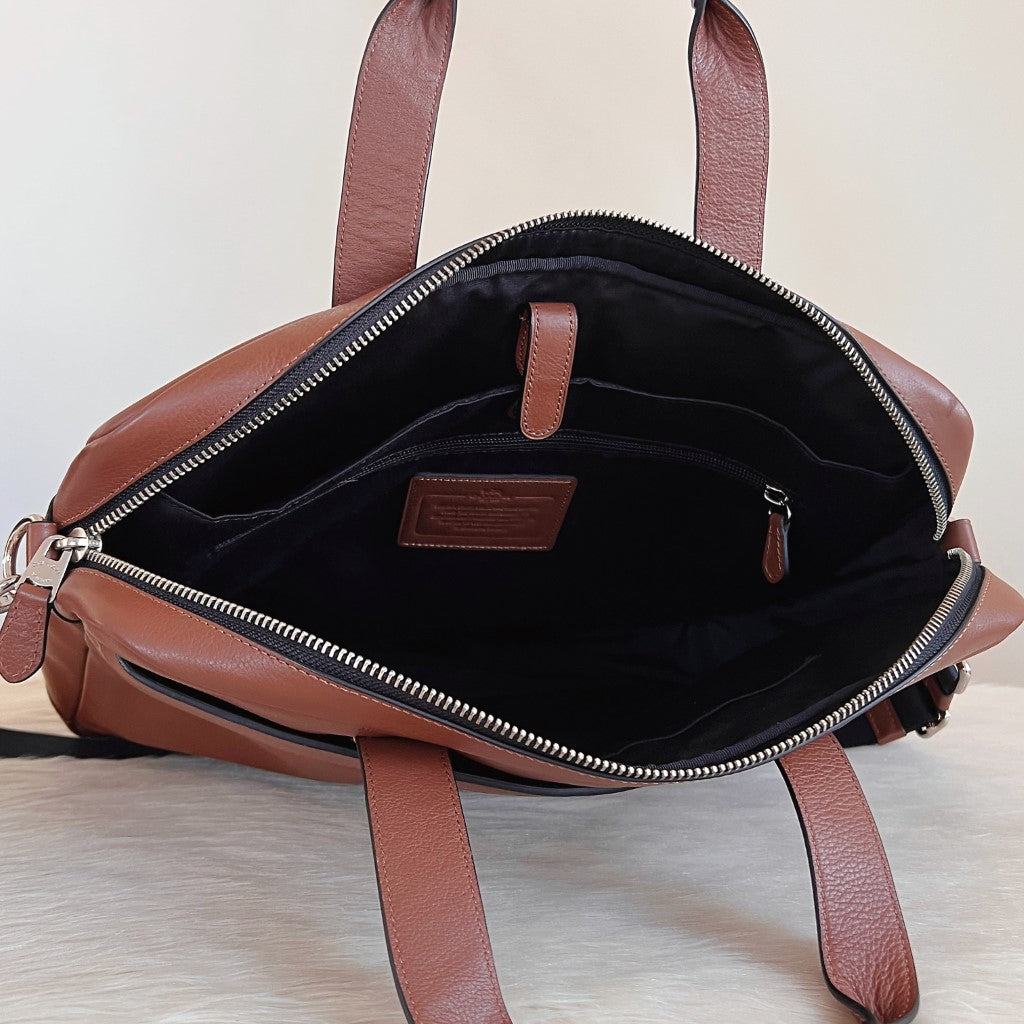 Coach Caramel Leather Business Unisex 2 Way Crossbody Bag Excellent