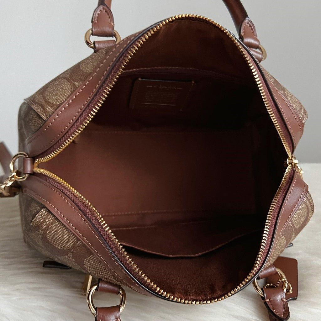 Coach Caramel Leather Monogram Boston 2 Way Shoulder Bag Like New