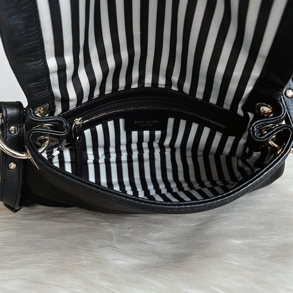 Kate Spade Black Leather Flap Front Logo Crossbody Shoulder Bag Like New