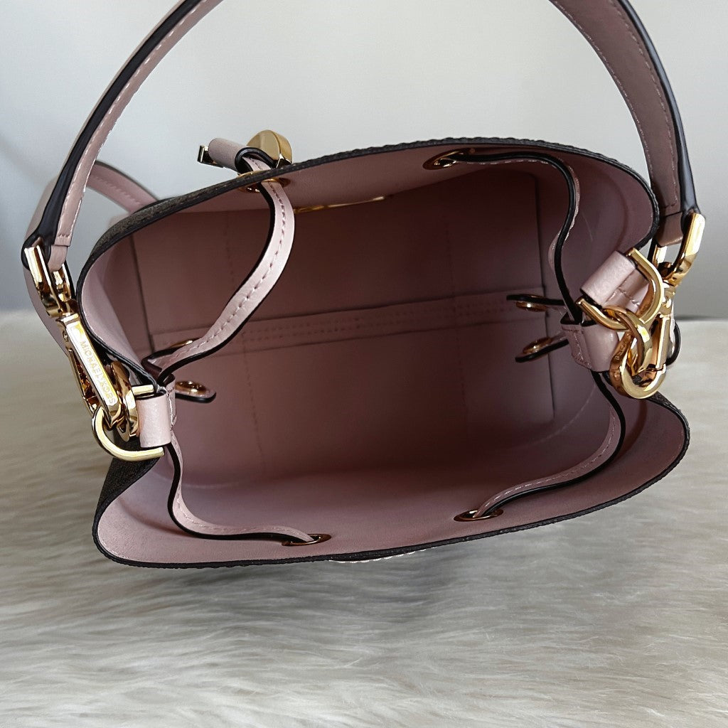 Michael Kors Pink Leather Drawstring Bucket 2 Way Shoulder Bag + Pouch Like New