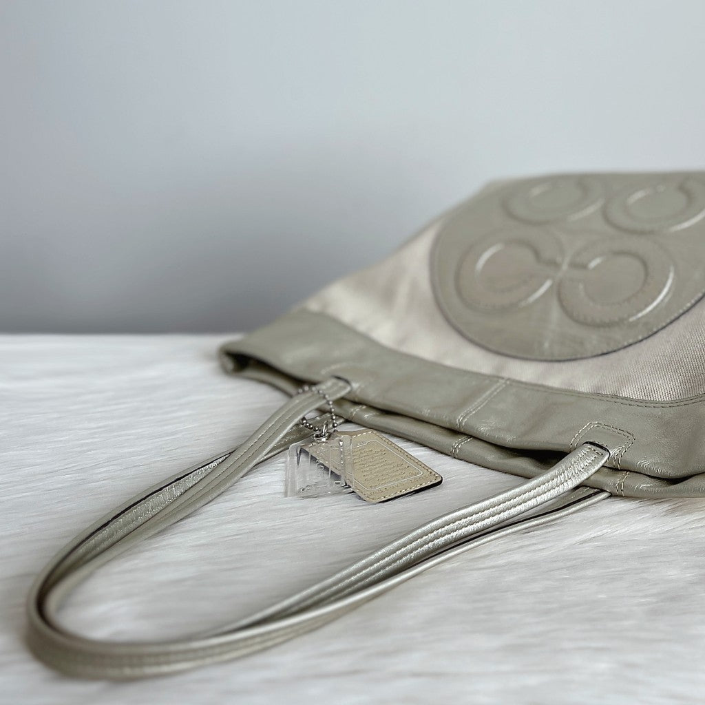 Coach Light Gold Leather Front Patch Carryall Shoulder Bag