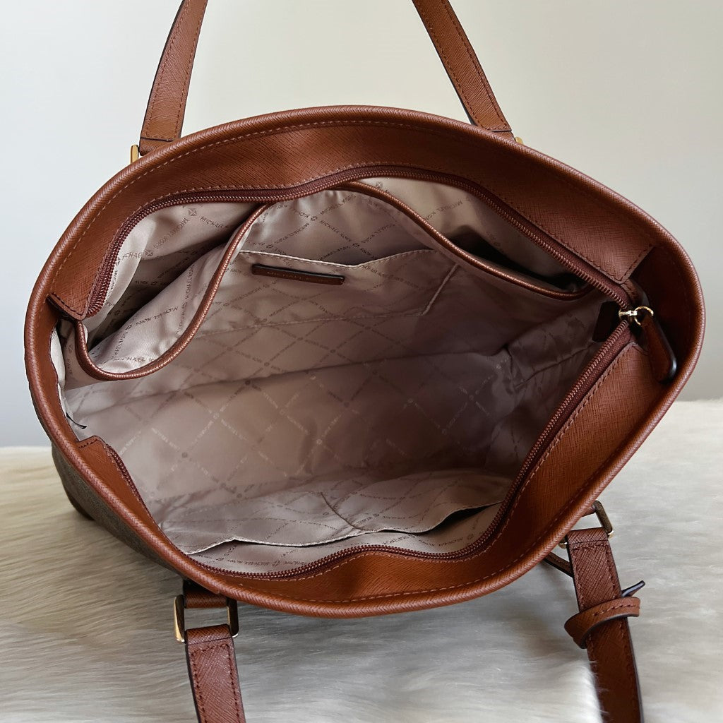 Michael Kors Caramel Leather Monogram MK Charm Shoulder Bag Like New
