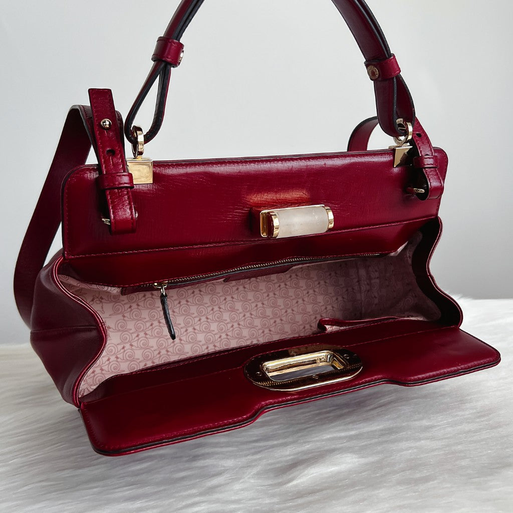 Bvlgari Bordeaux Leather Isabella Rosselini 2 Way Shoulder Bag Excellent